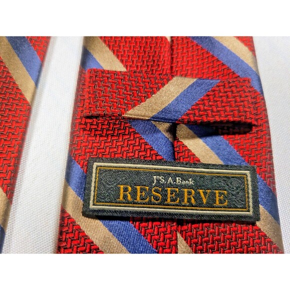 Jos. A. Bank Reserve 100% Silk Tie - Red Blue Gold Diagonal Stripe Pattern - Picture 4 of 5